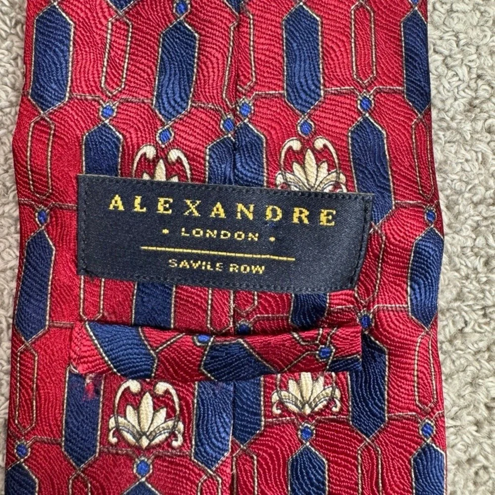 Alexandre London Savile Row Red Blue Silk Geometric Floral Necktie Mens Tie